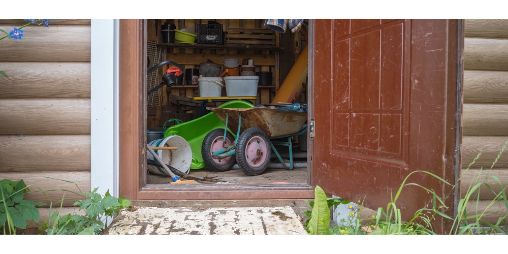 garden shed, lawnmower