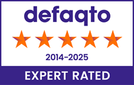 Defaqto logo - 2014-2025 - rated 5 stars
