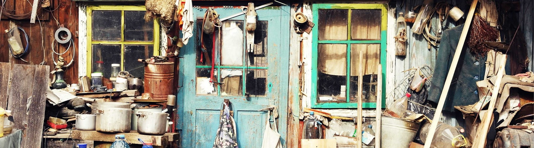 Clutter outside an old house