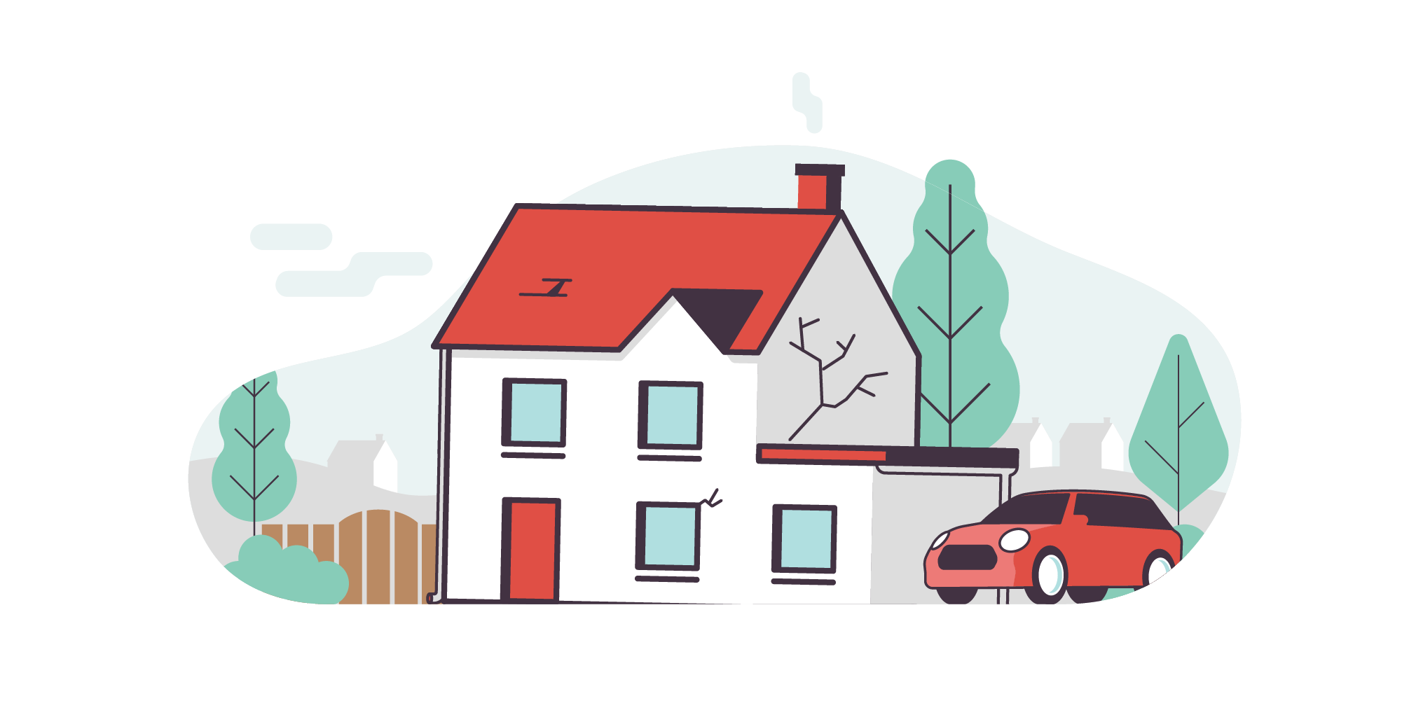 Illustration of a house with cracks in wall